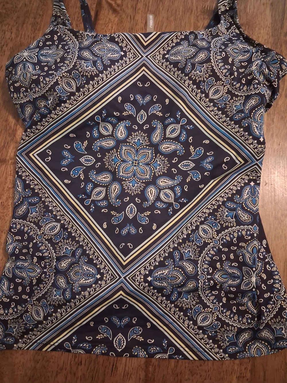 Lands' End Navy Blue Yellow Paisley  Swim Tankini 10